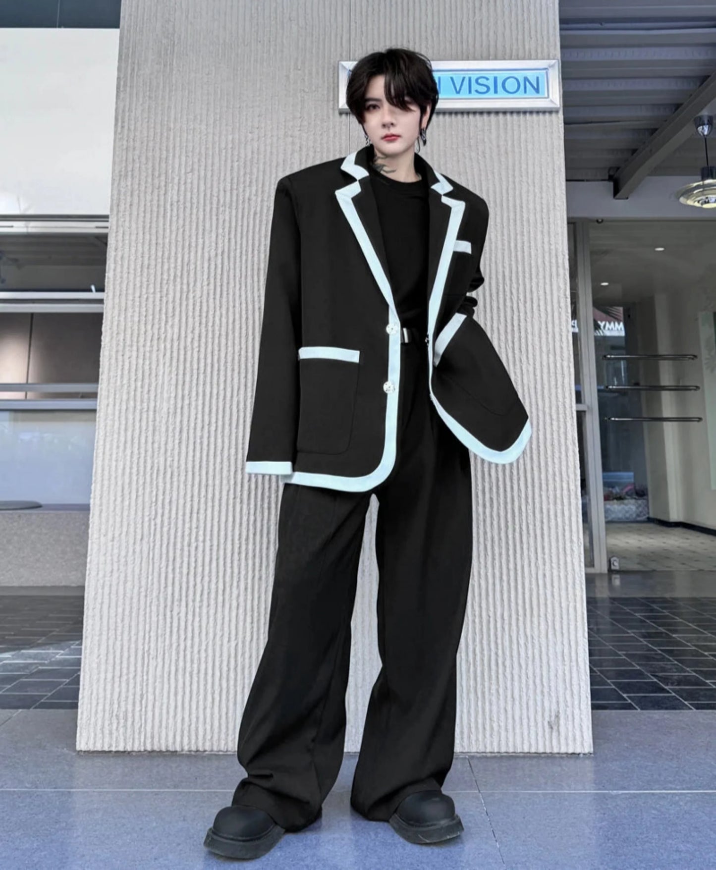 Men's Relaxed-Fit Blazer & Wide-Leg Trousers Suit Set
