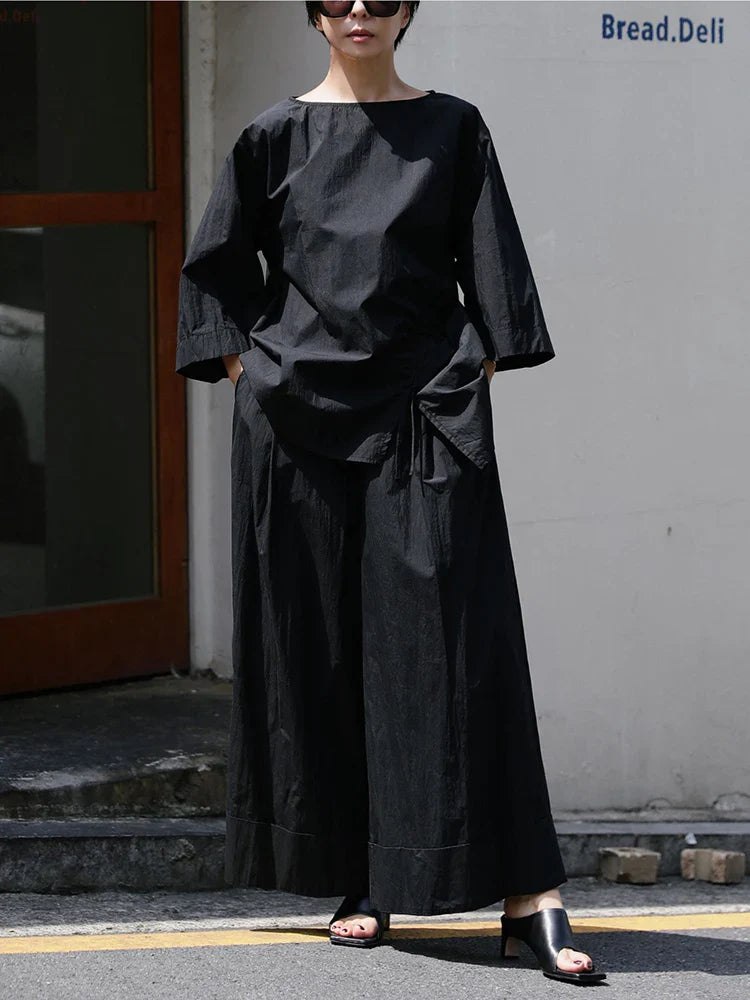 Cotton-Blend Wide-Leg Pants with Elastic Waistband