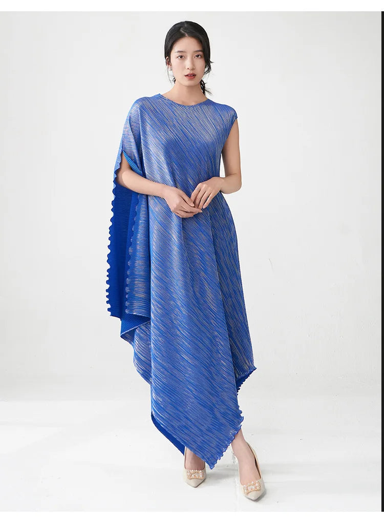 Pleated Asymmetric Dress - Unique Textured Drape