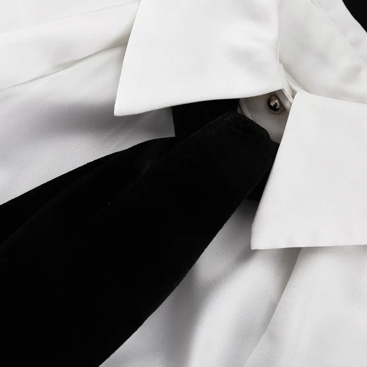 Satin Top with Dramatic Black Tie