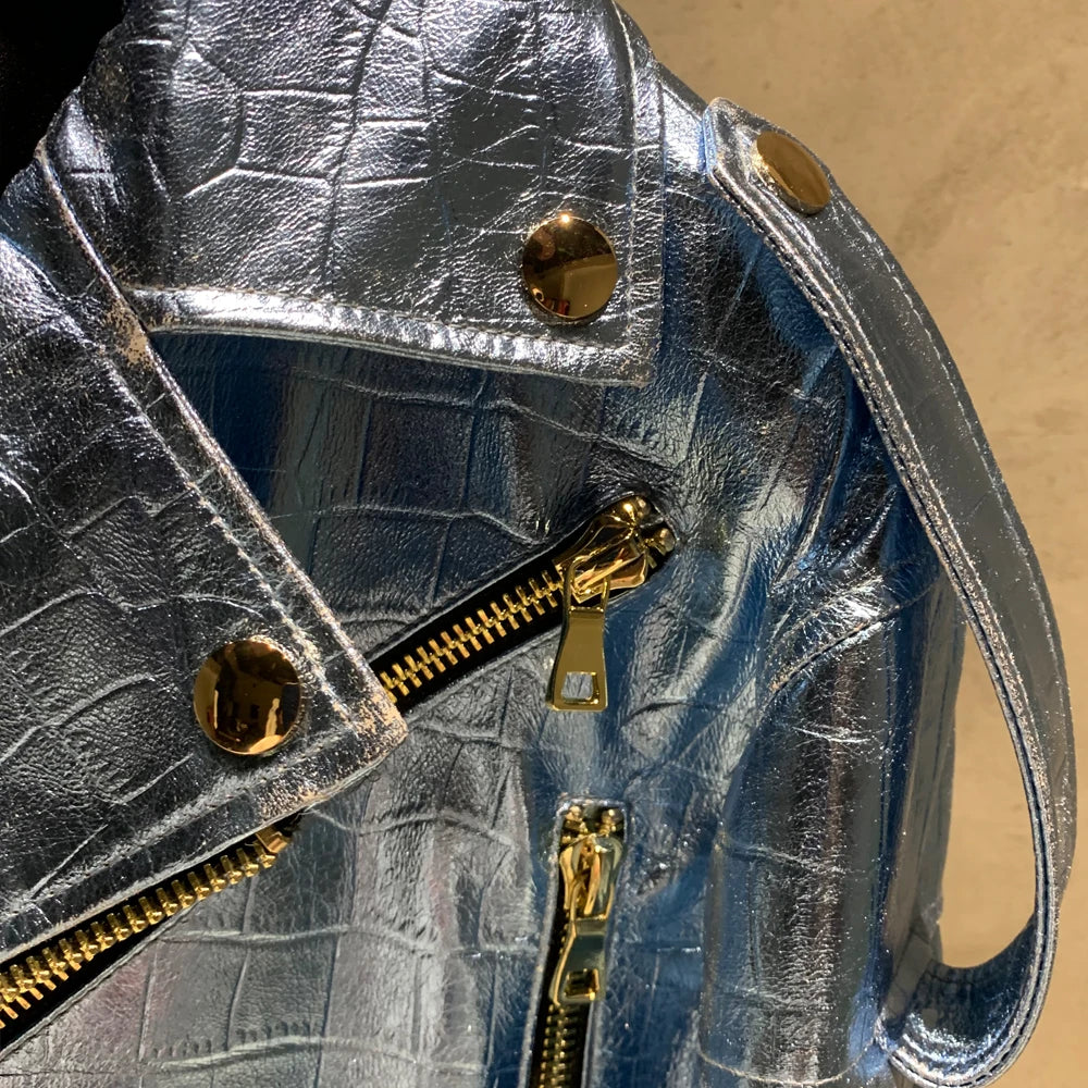 Luxury Women's Lambskin Cropped Biker Jacket
