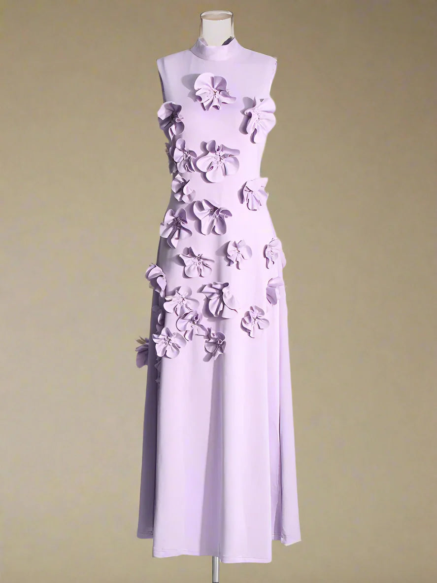 Luxe 3D Floral Midi Sleeveless Dress
