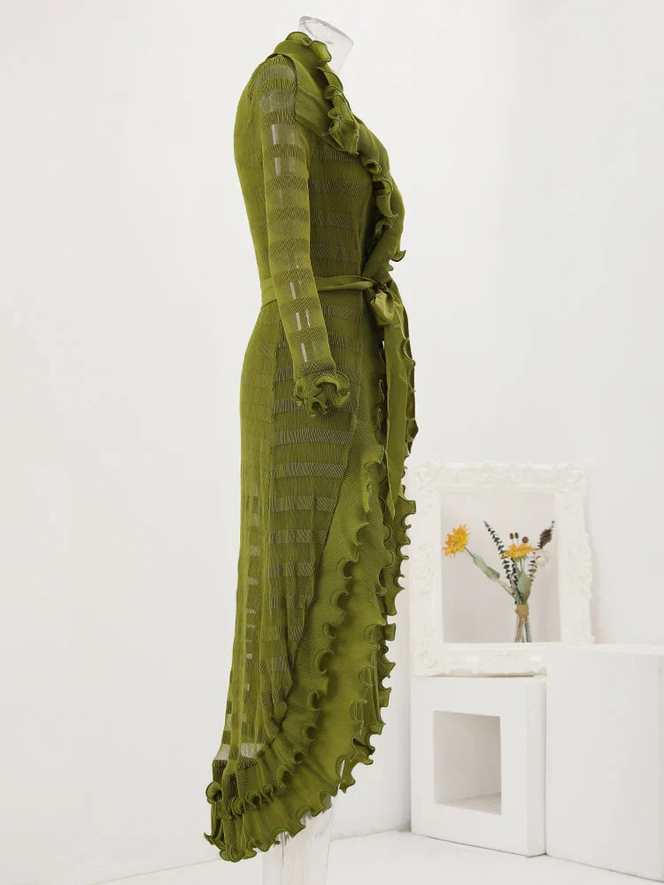 Plissé Pleated Crepe Combo Midi Dress