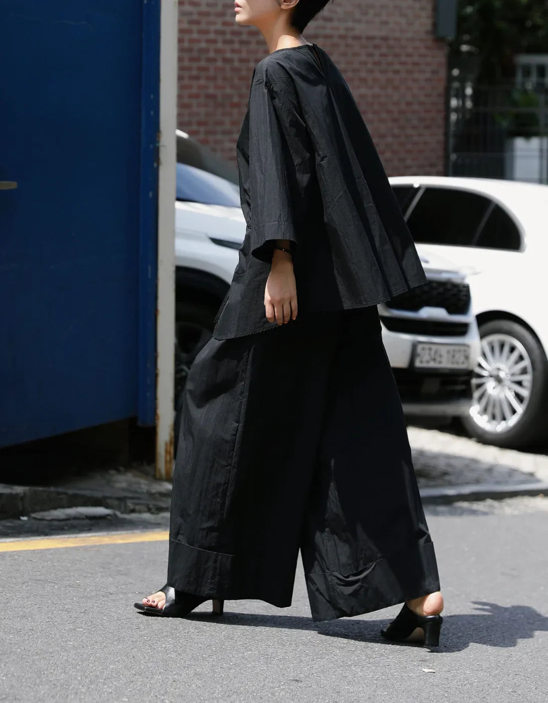 Cotton-Blend Wide-Leg Pants with Elastic Waistband