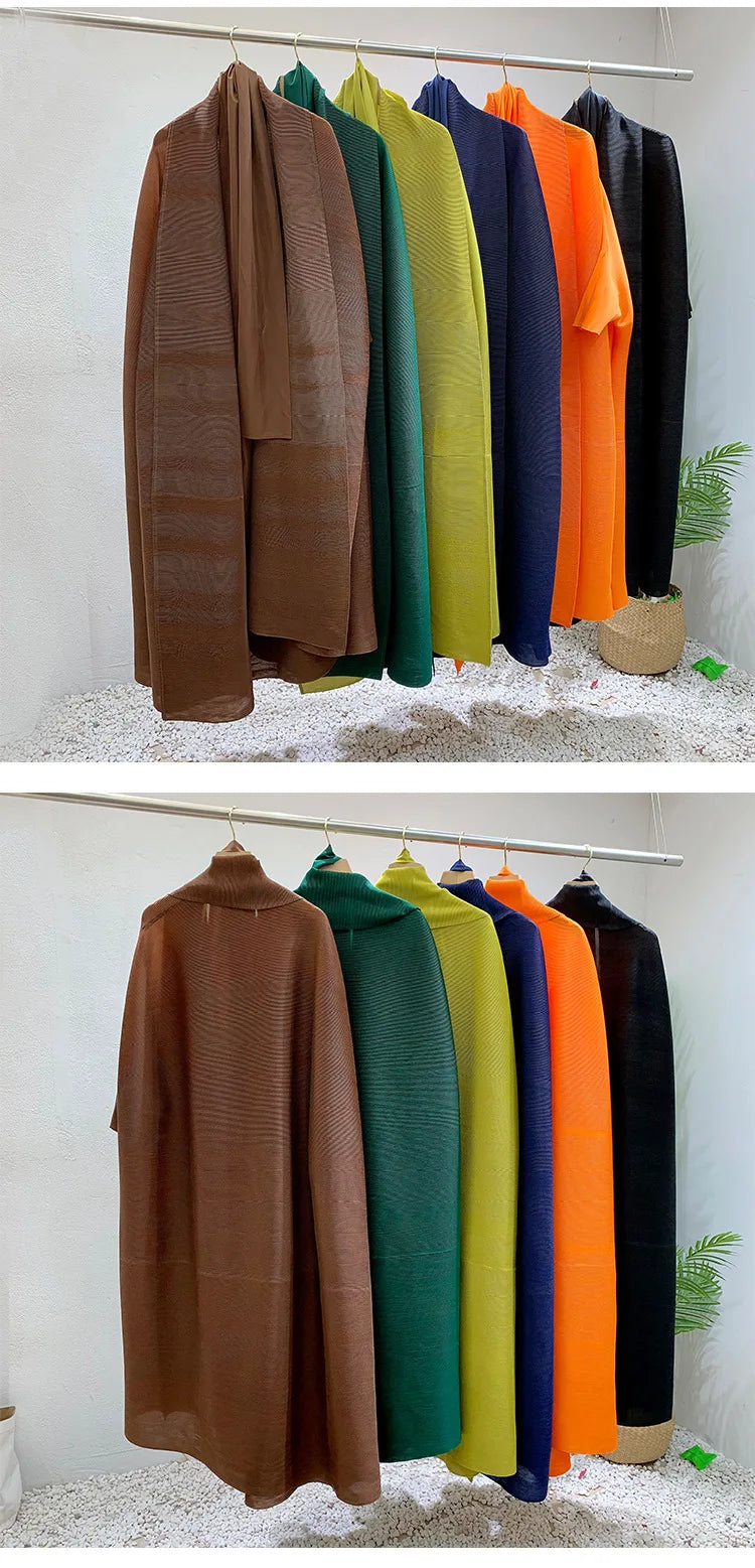 Couture Plissé Pleated Belted Robe Coat