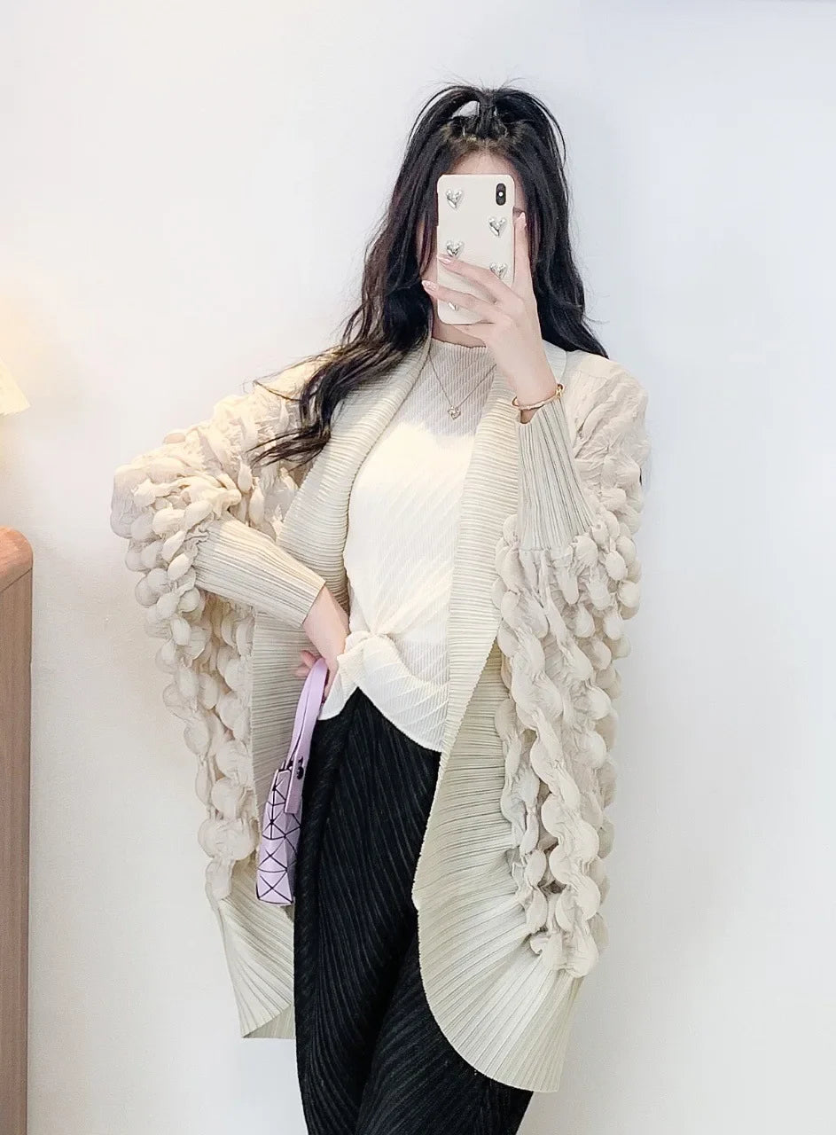Truly Plissé Pleated Ripple Cardigan Coat