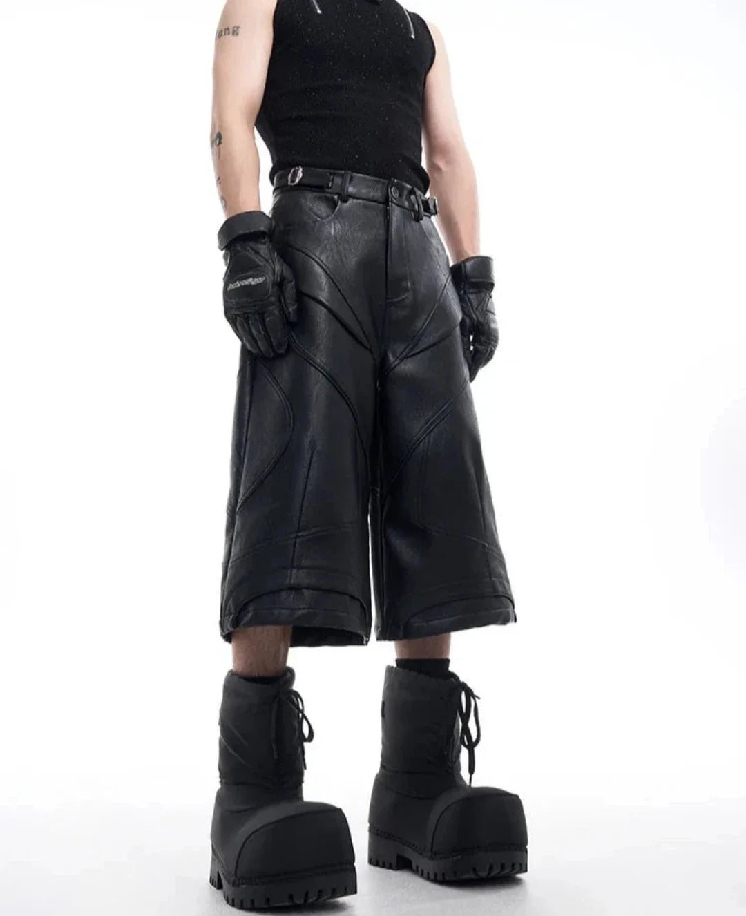 Men's Textured Faux Leather Long Shorts