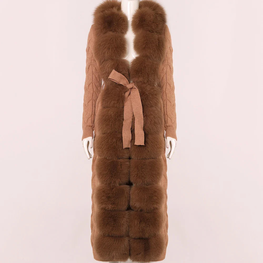 Fox Fur-Trimmed Cashmere Cable-Knit Cardigan