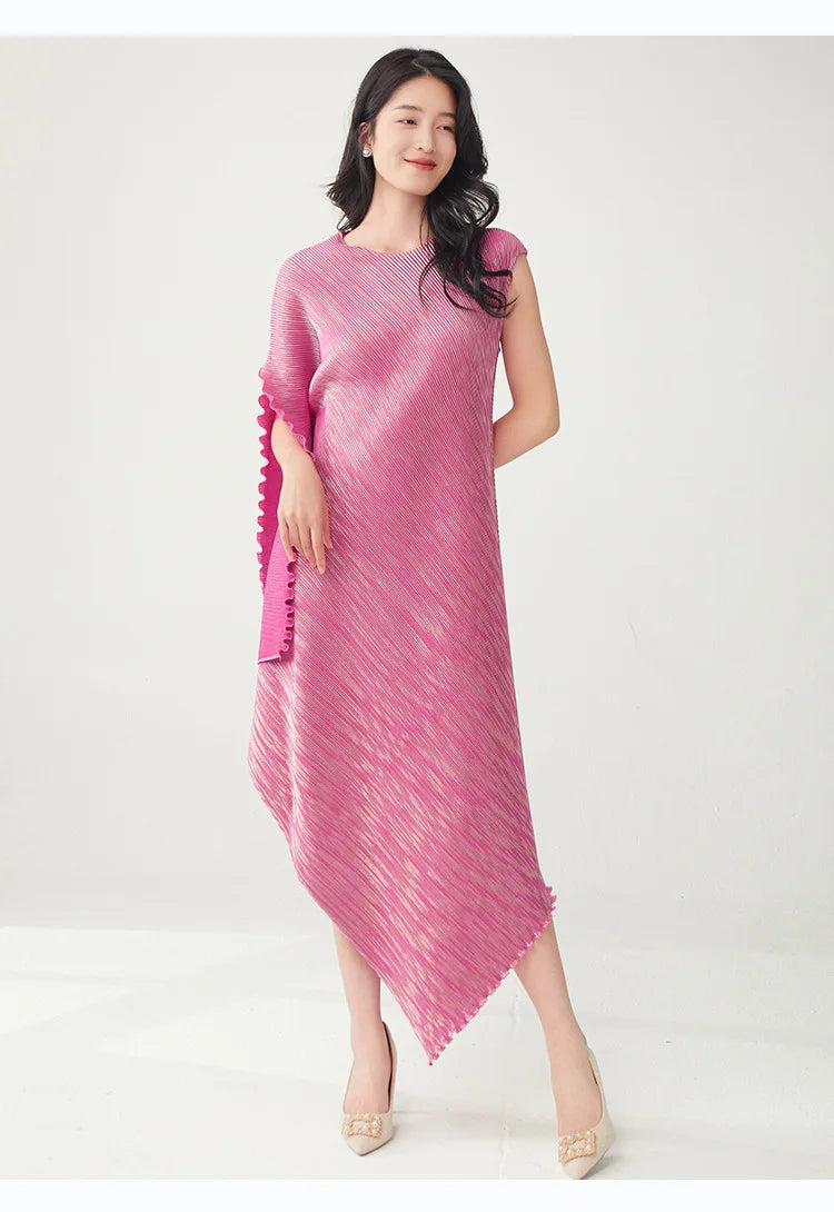 Pleated Asymmetric Dress - Unique Textured Drape