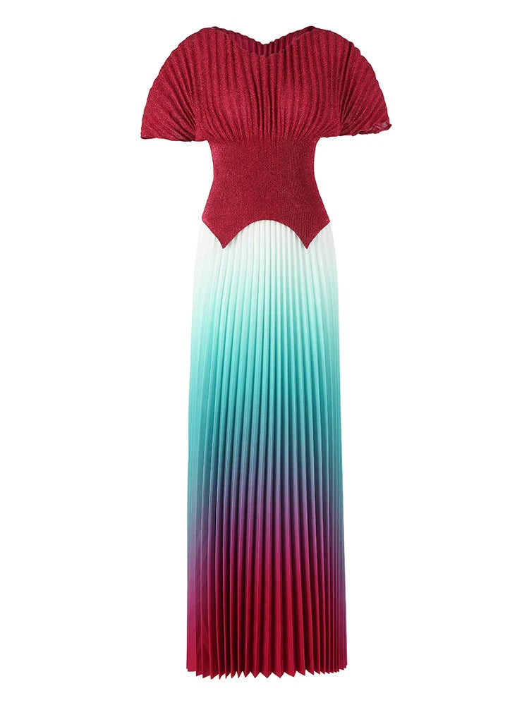 Metallic Pleated Top & Plisse Maxi Skirt Set