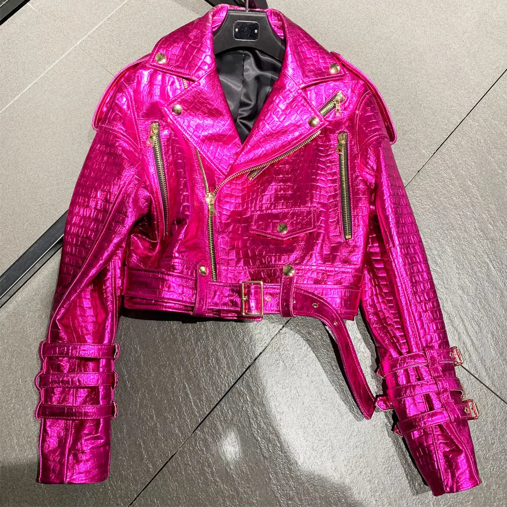 Luxury Women's Lambskin Cropped Biker Jacket