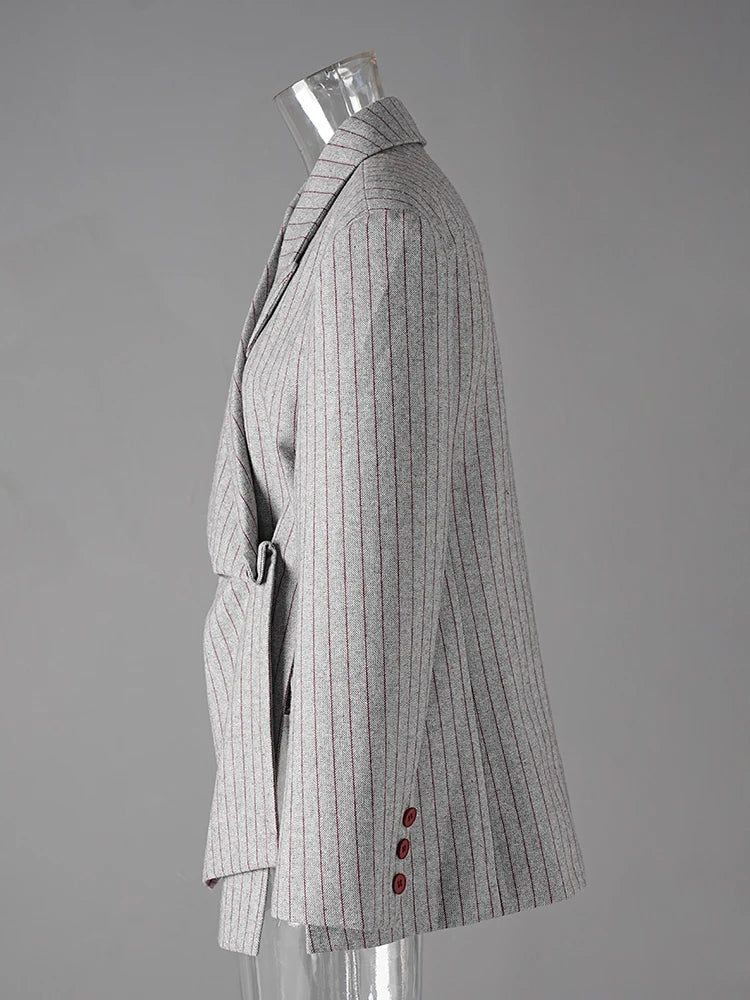 Asymmetric Pinstripe Blazer - Gray Tailored Fit
