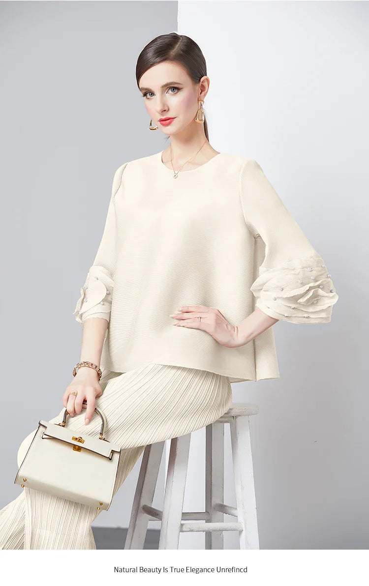Women's Plissé Top & Cropped Pant Set