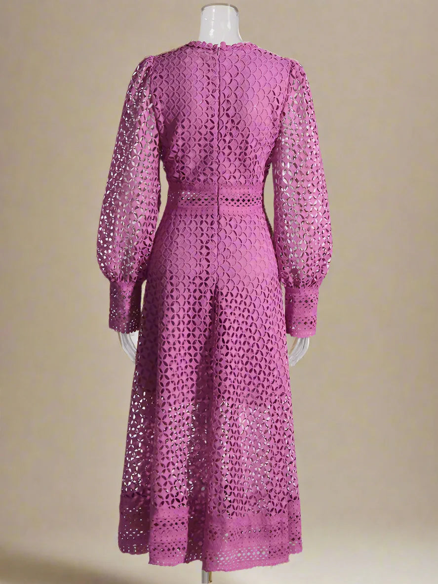 Luxury Lace Midi Dress - Long Balloon Sleeve