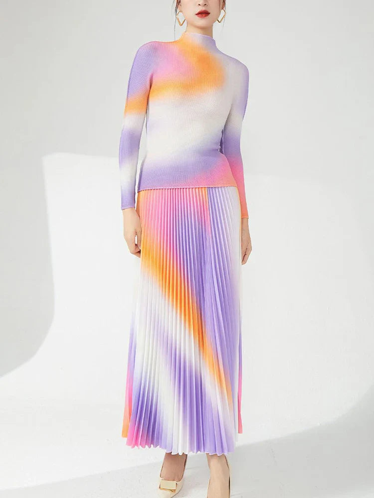 Co-ords Pastel Pleated Top & Pull-On Maxi Skirt