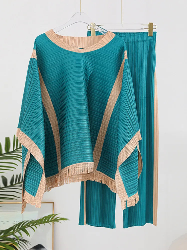 Luxe Shawl Plissé Pleated Top & Wide Leg Pants