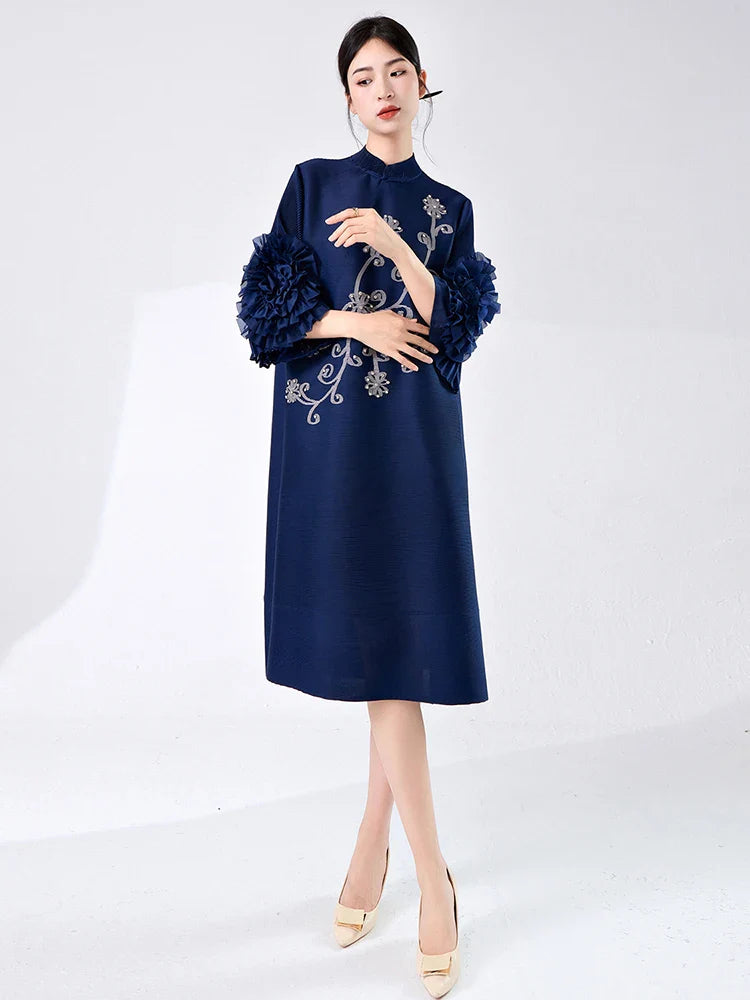 Women's Pleated Dress with Ruffle Sleeves �Elegant & Stylish