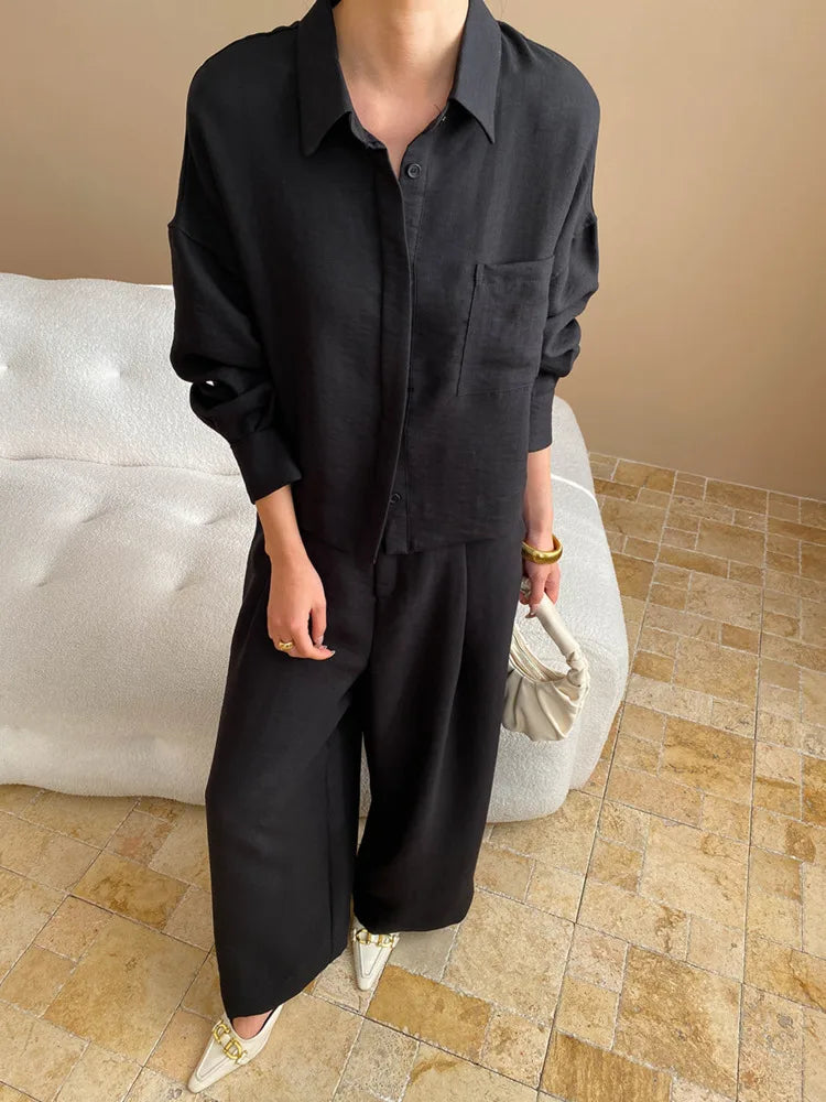 Linen Button-Up Shirt & Wide-Leg Trousers Set