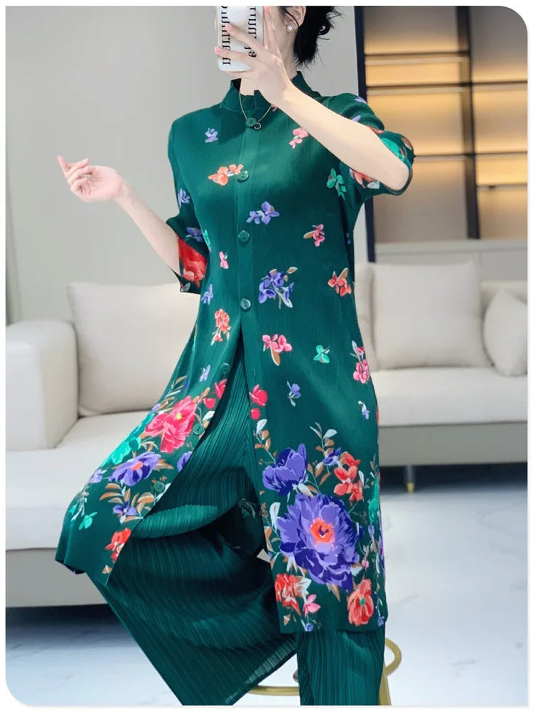 Floral Crepe de Chine Top & Pleated Trousers