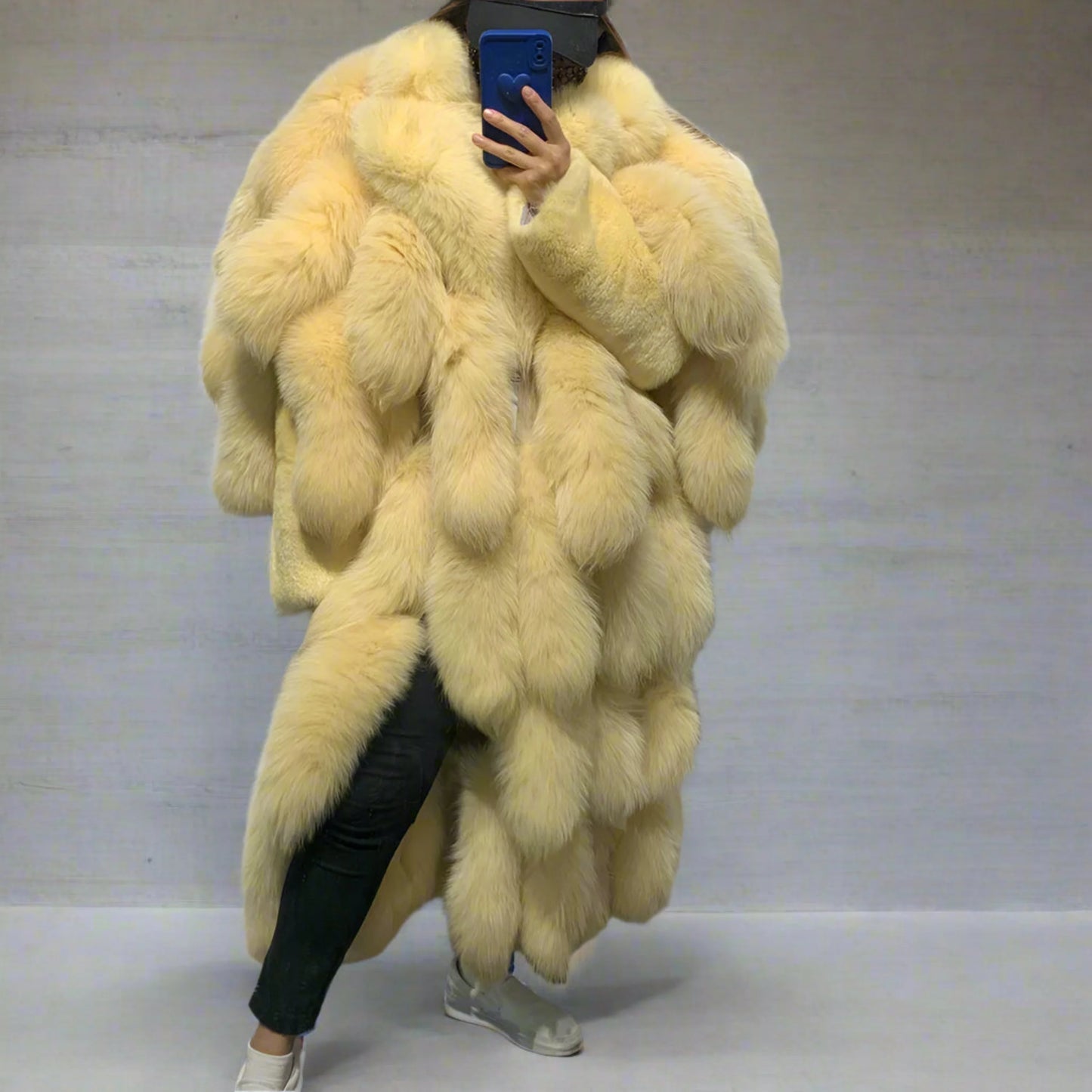 Genuine Fox Fur Tail Long Coat
