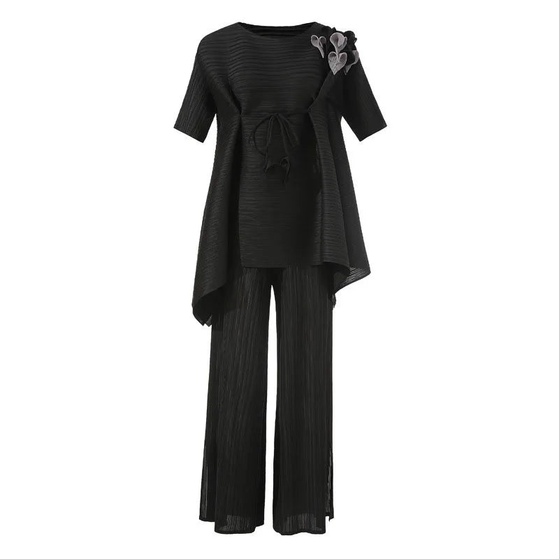 Comfort Pleated Sculptural Pull-On Pant & Top Set
