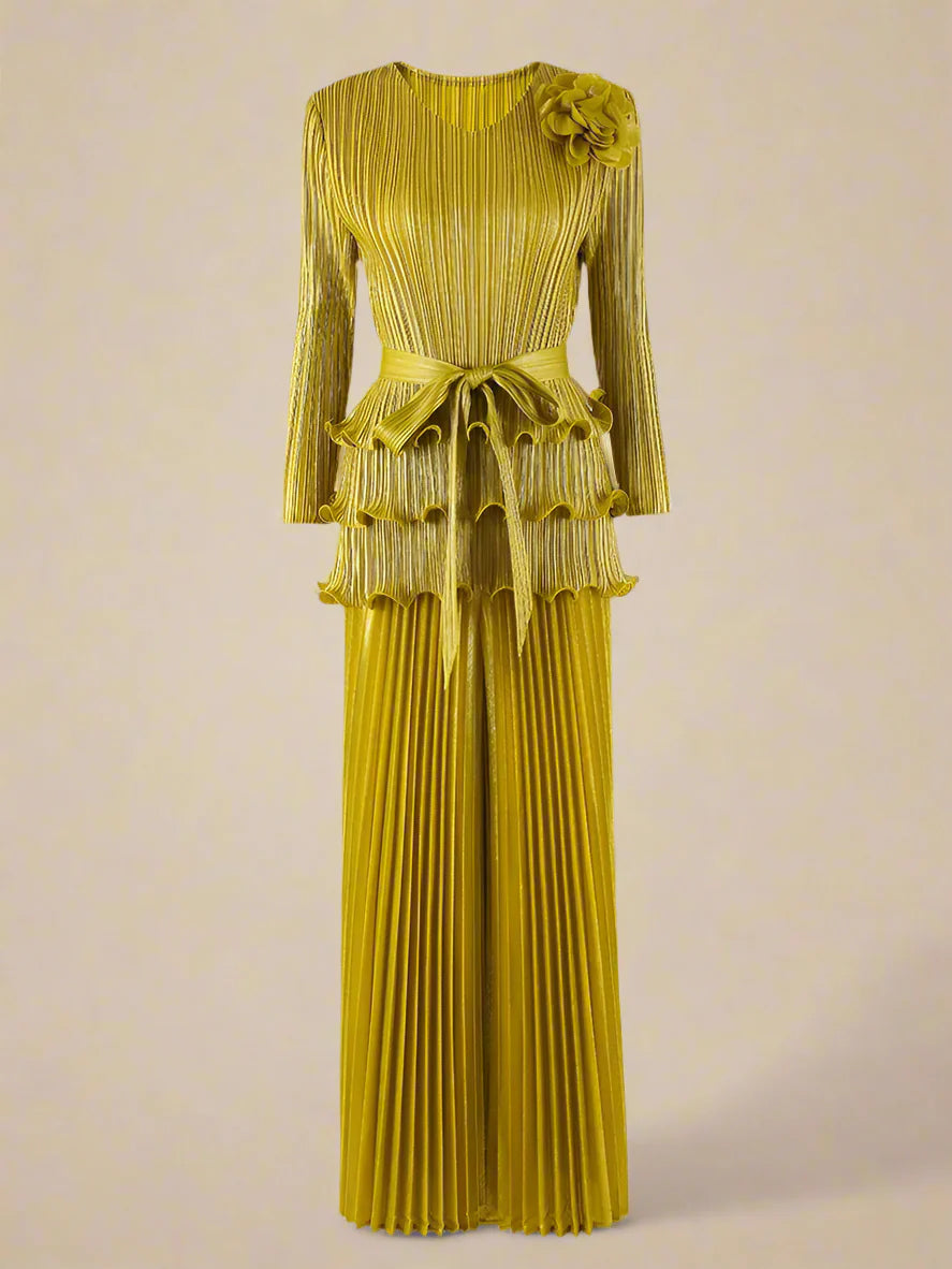 Couture Ruffle Japanese Pleated 2-Piece Set