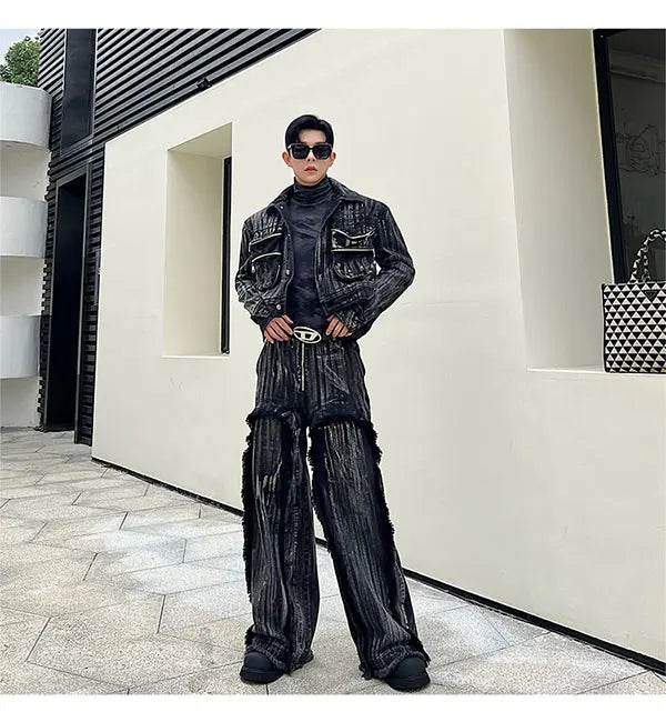 Men's Black Denim 2-Piece Set High Streetwear