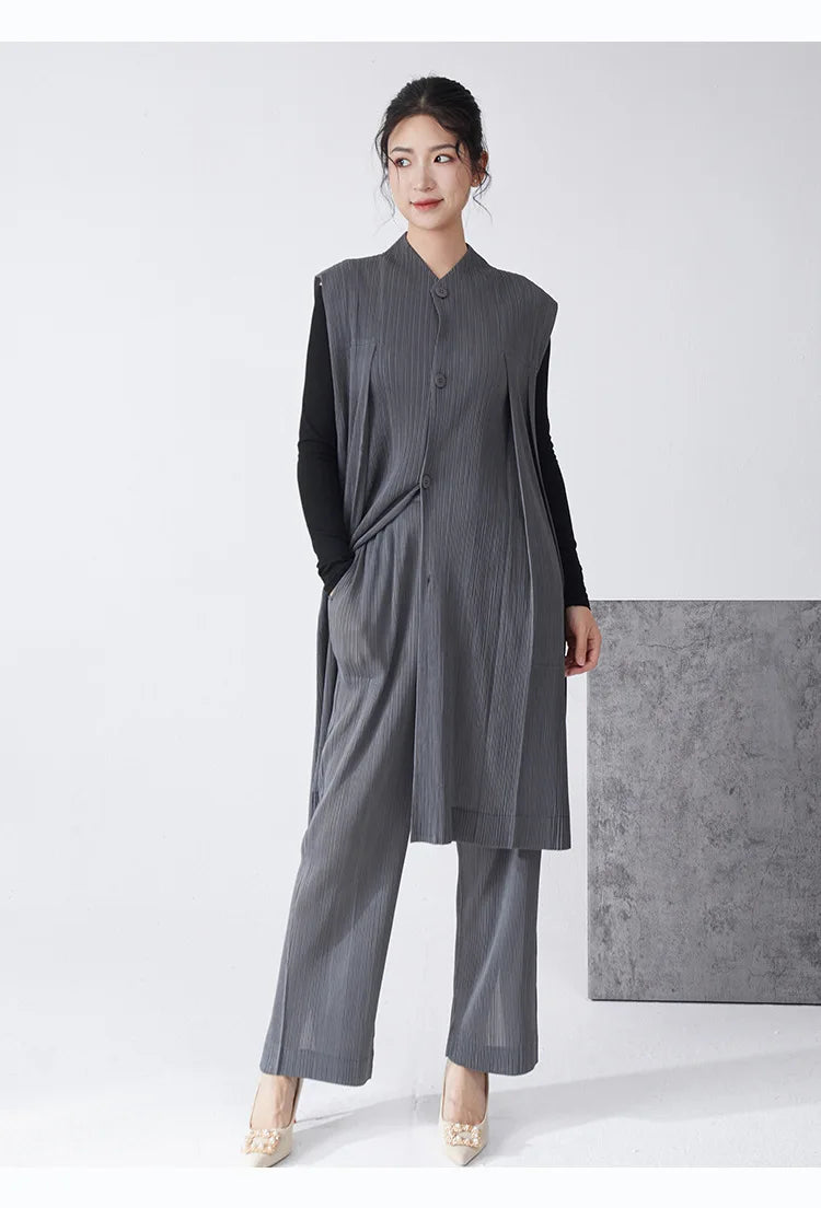 Luxe Pleated Longline Vest & Pull-on Pants Set
