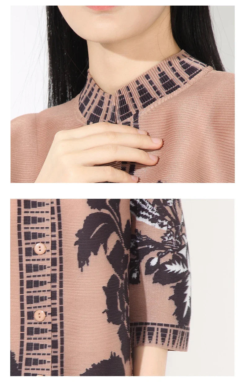 Plissé Set - Floral Top & Pleated Palazzo Pant