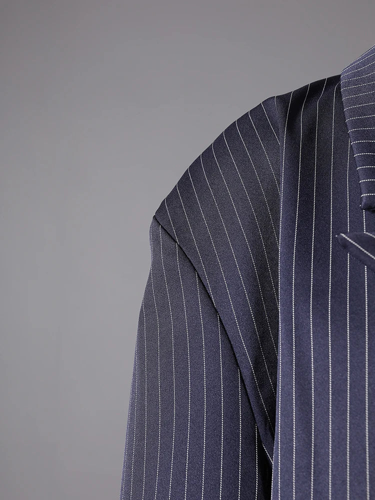 Women's Pinstripe Suit Set - Comfortable Elastic Waistband