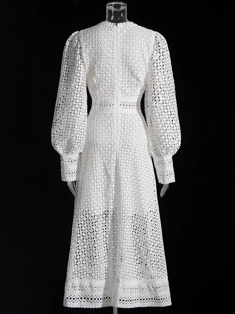 Luxury Lace Midi Dress - Long Balloon Sleeve