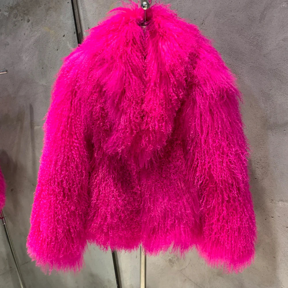 Luxury Women's Genuine Mongolian Sheepskin Fur Coat