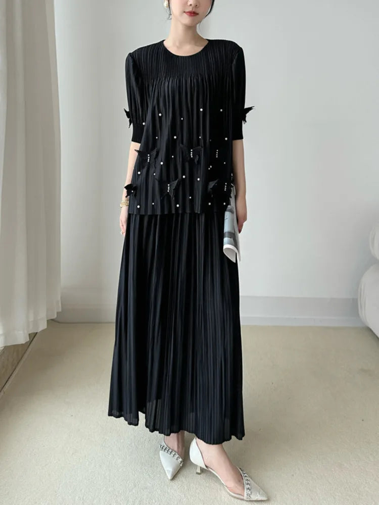 Pleat Pull-On Trousers & Butterfly Top
