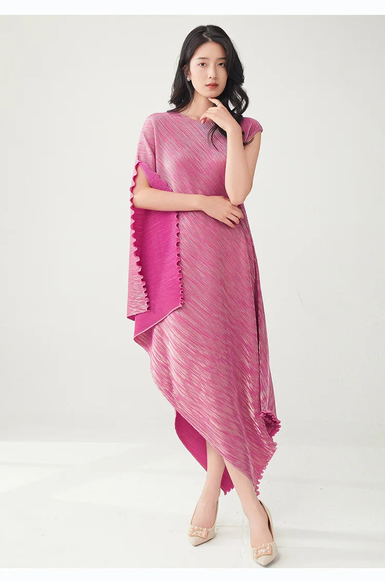 Pleated Asymmetric Dress - Unique Textured Drape