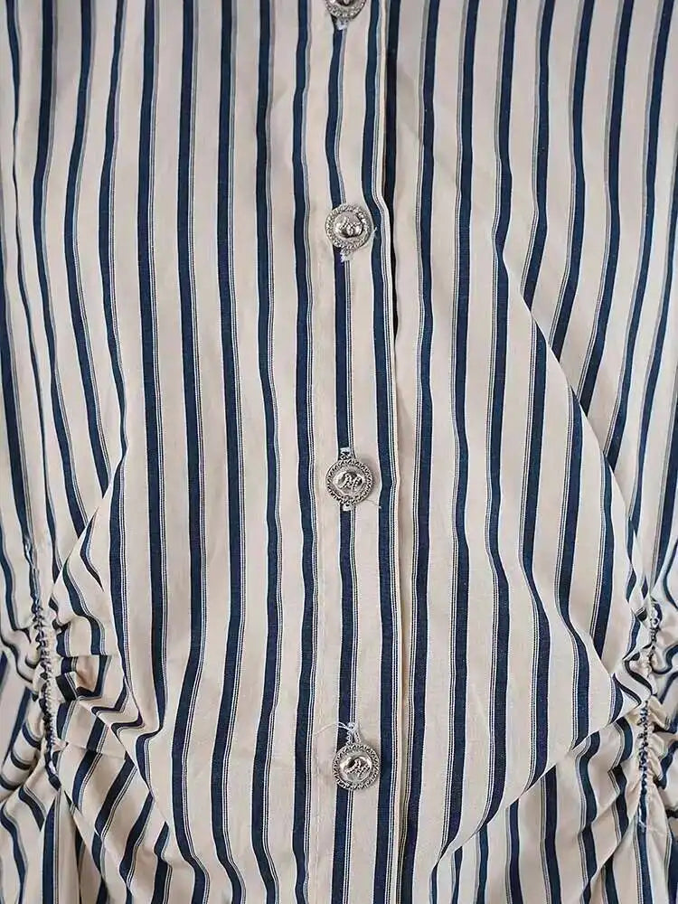 Denim Ruched Stripe Blouse