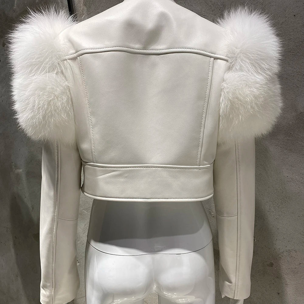 Couture Fox Fur & Leather Crop Jacket
