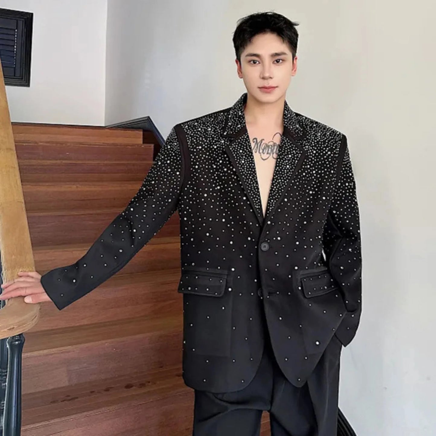Luxury Men's Black Embellished Blazer