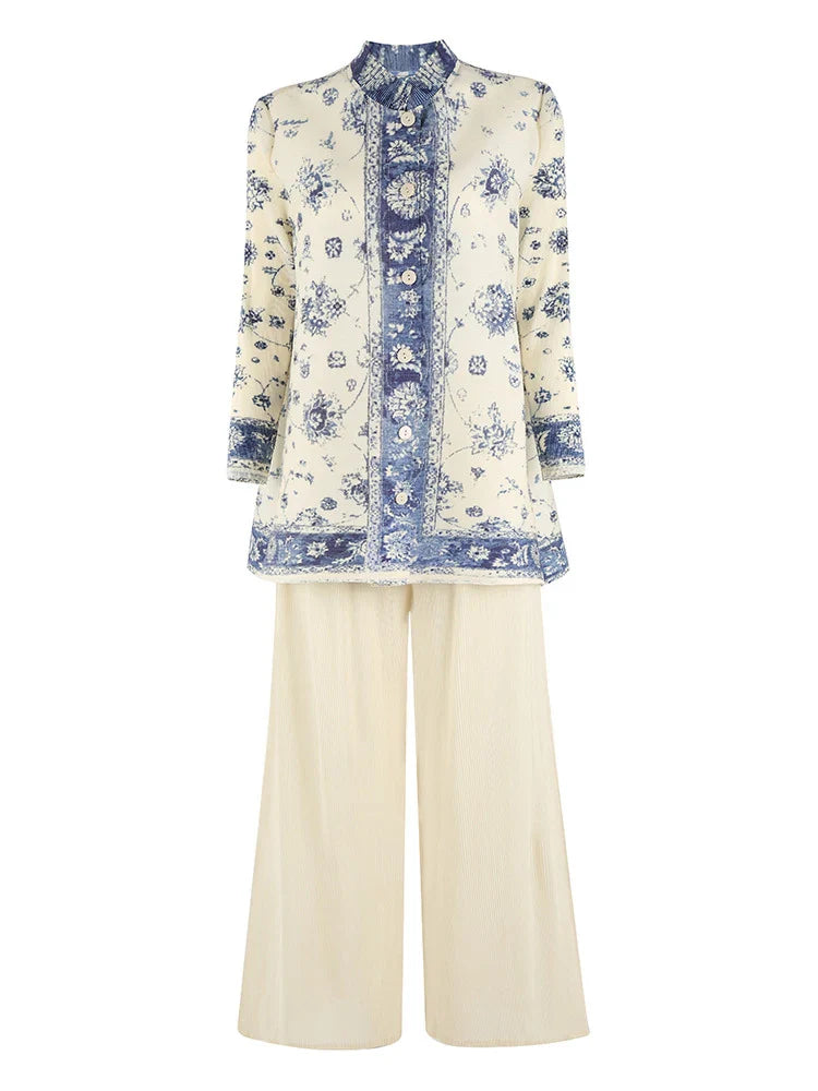 Tailored Fit Pleated Palazzo Pant Set