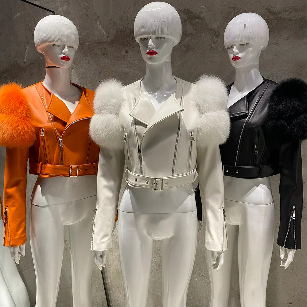 Couture Fox Fur & Leather Crop Jacket