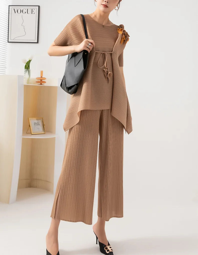 Comfort Pleated Sculptural Pull-On Pant & Top Set