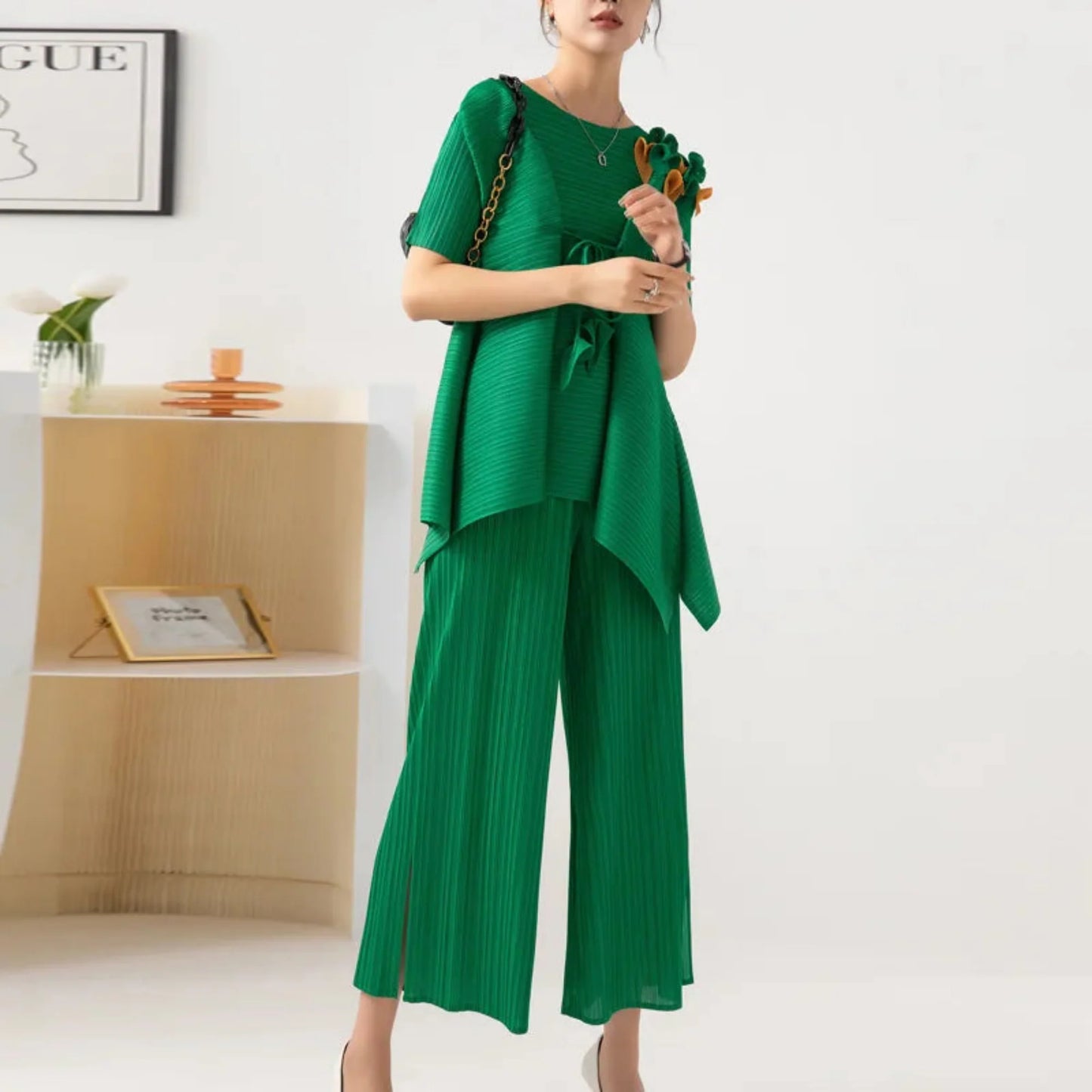 Comfort Pleated Sculptural Pull-On Pant & Top Set