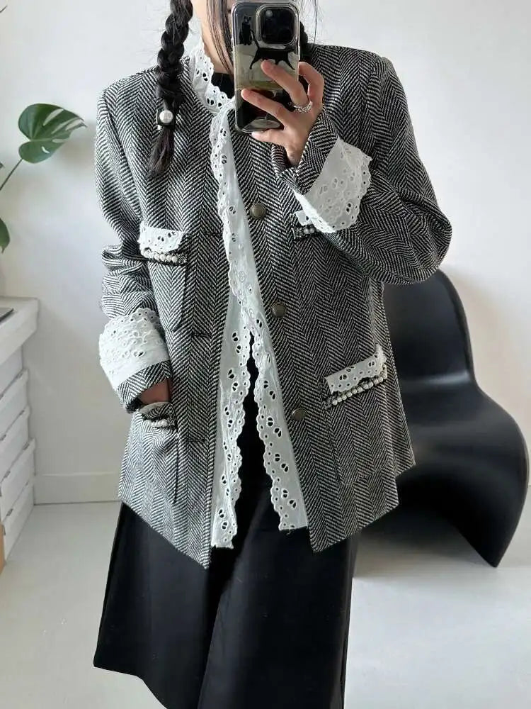 Lace Herringbone Oversized Blazer