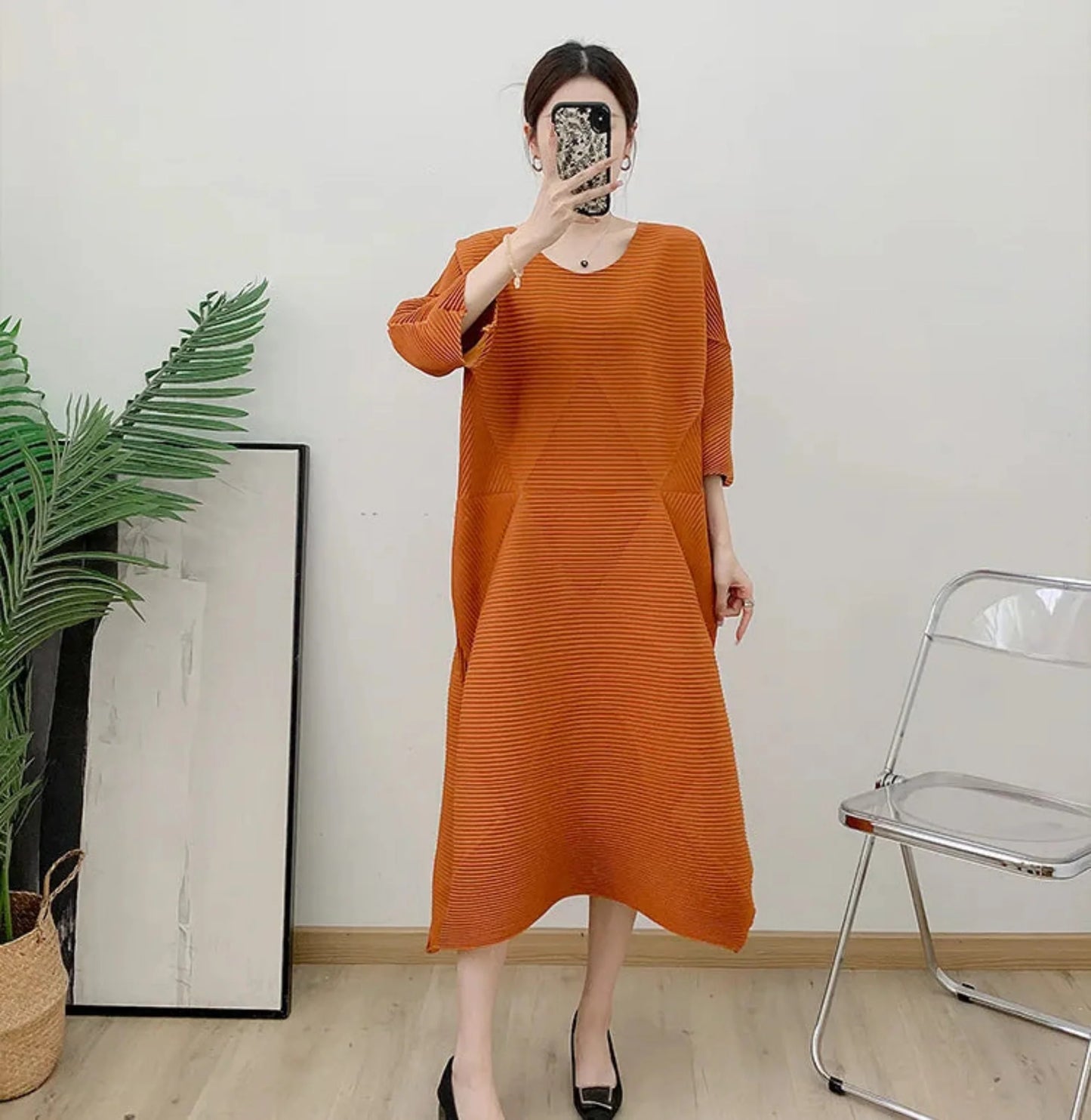 Couture Pleated Midi Dress - Elegant Occasion Wear