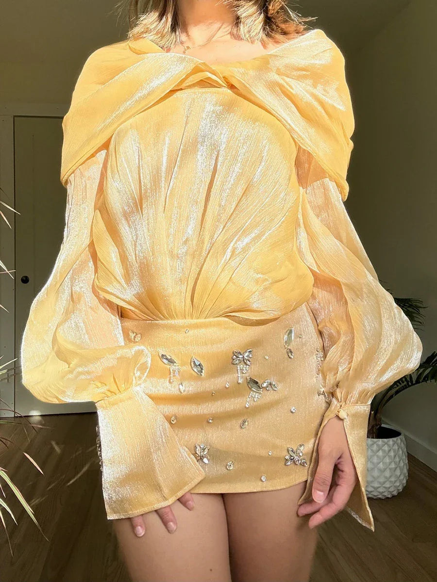 Sheer Mini Dress - Crystals & Off Shoulder