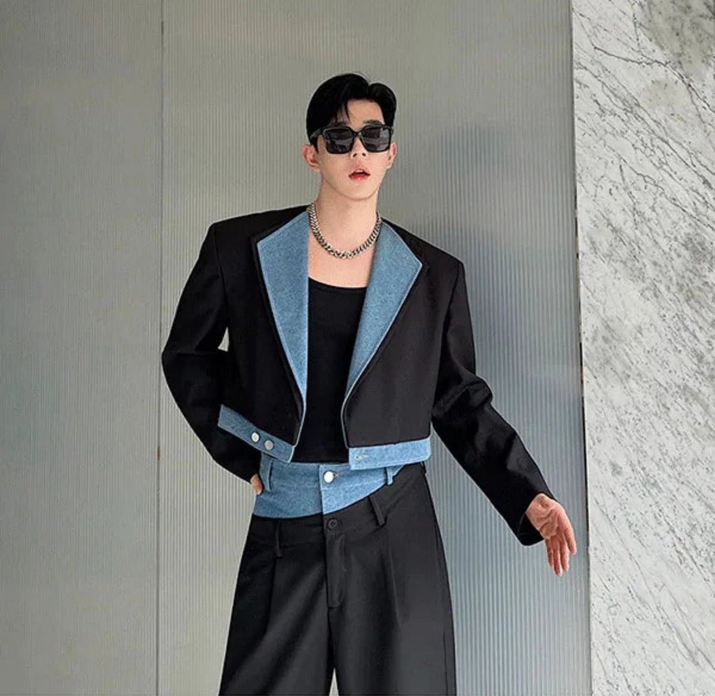 Men's 2-Piece Classic Denim Cropped Jacket & Pants Set