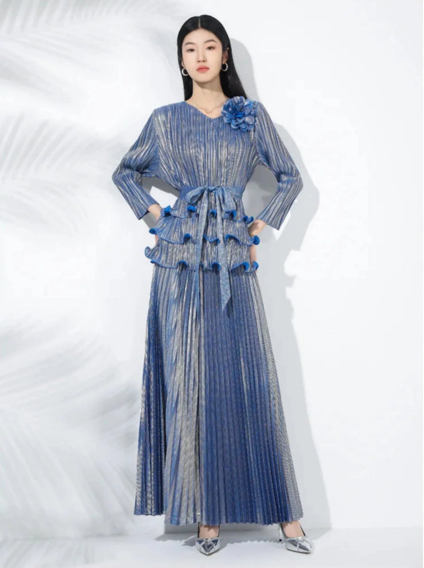 Couture Ruffle Japanese Pleated 2-Piece Set