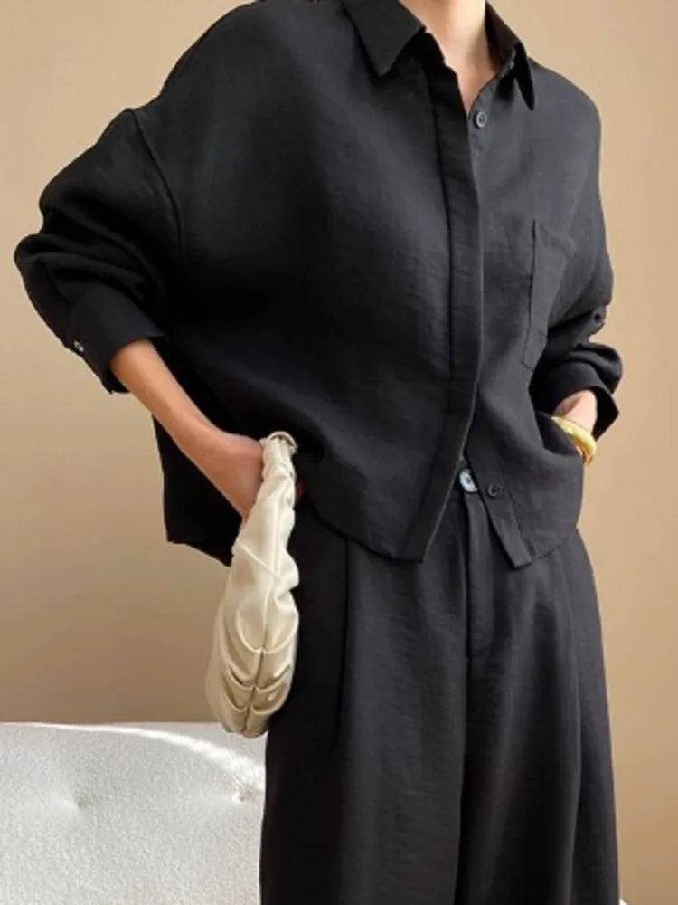 Linen Button-Up Shirt & Wide-Leg Trousers Set