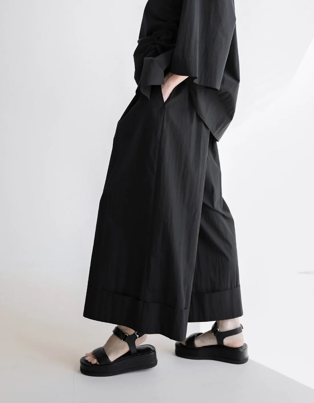 Cotton-Blend Wide-Leg Pants with Elastic Waistband