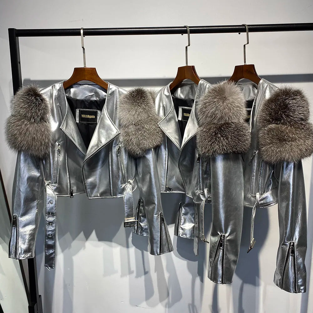 Couture Fox Fur & Leather Crop Jacket