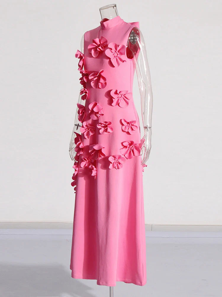 Luxe 3D Floral Midi Sleeveless Dress